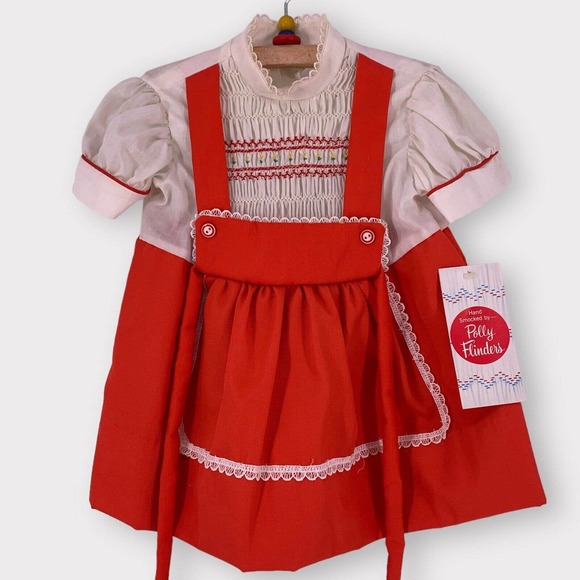 NEW Polly Flinders VTG Hand SmockedEmbroidered Bow Dress T3